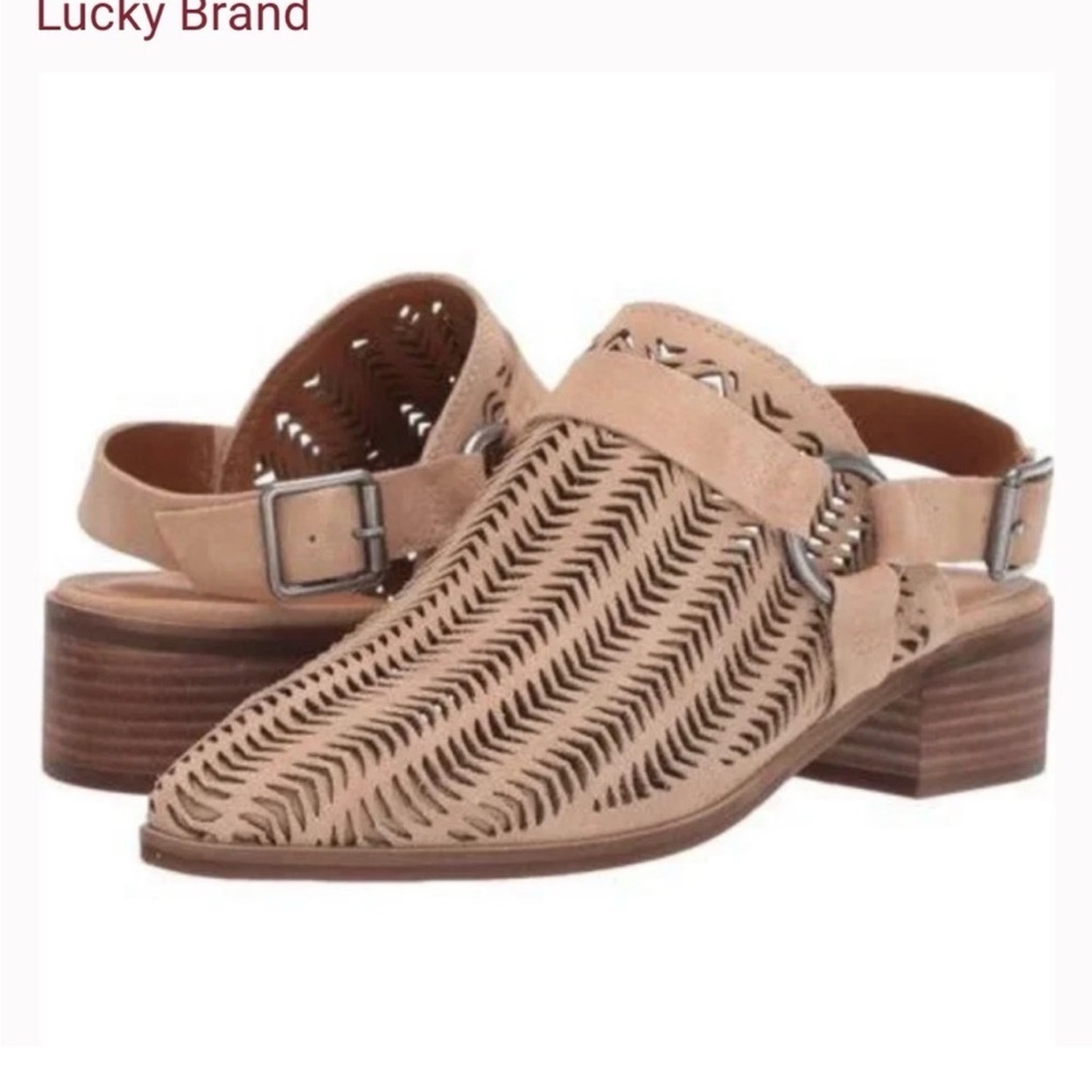 Lucky Brand Tan Laser-Cut Slingback Mule with Buckle